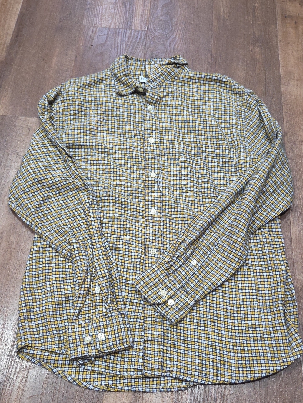 Men's Yellow Cotton Flannel Button-Down Shirt